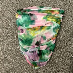 2000s style pink and green mesh Zara bandeau top.